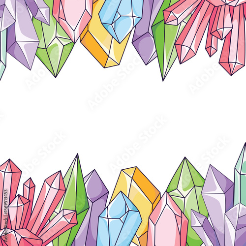 Background with space for text with quartz crystals, minerals, and precious stones. The concept of mysticism, magic, and esotericism