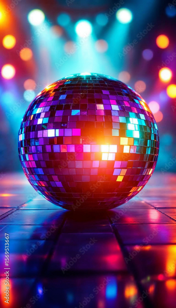 Reflective disco ball shines in vibrant colorful dance scene
Reflective disco ball shines in vibrant colorful dance scene