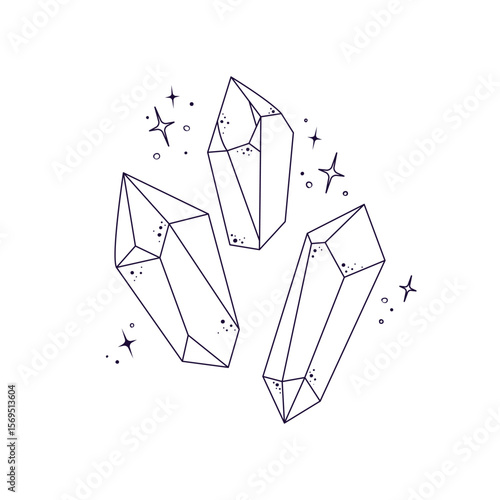 A set of transparent crystals. Minimalist design for magic, mysticism, and esotericism. An element for witchcraft, witches, and Halloween