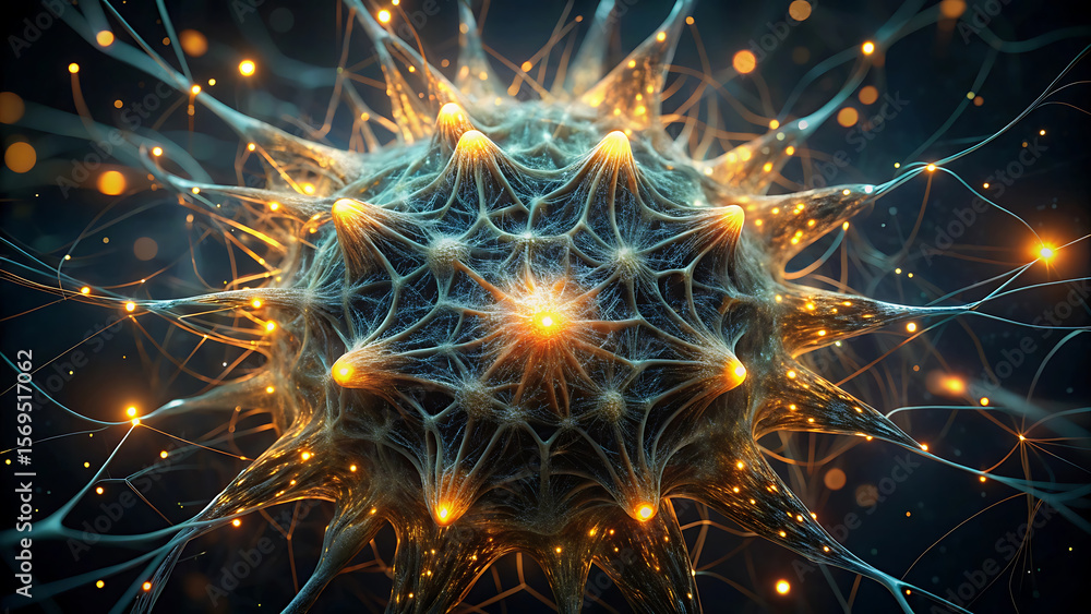 Obraz premium Intricate Neural Network Visualization Sparkling with Light and Shadow A Complex Web of Interconnectedness