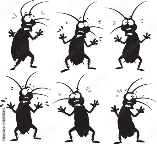 Scared Cockroach Cartoon Character Illustration silhouette