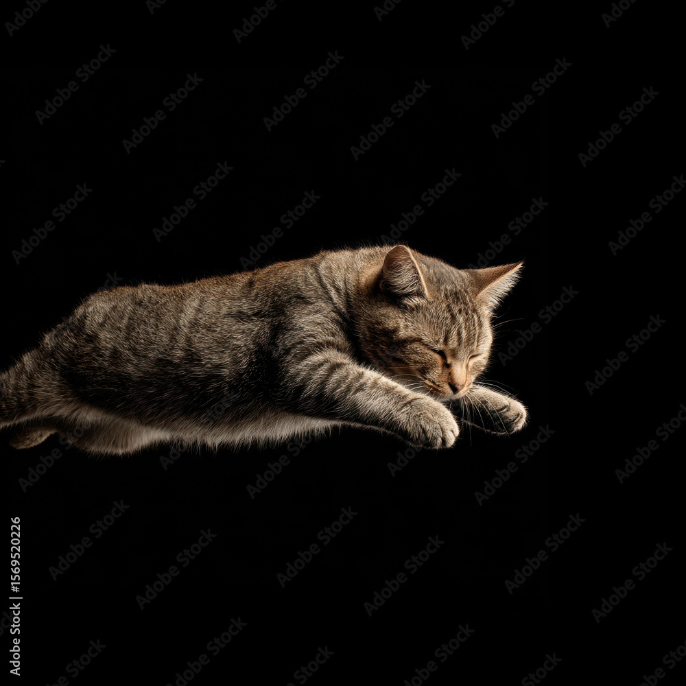 Fototapeta premium Cat jumps gracefully in air