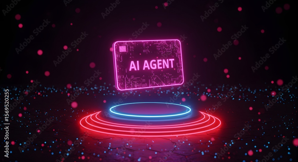 Obraz premium Ai agent neon glow card digital technology illustration