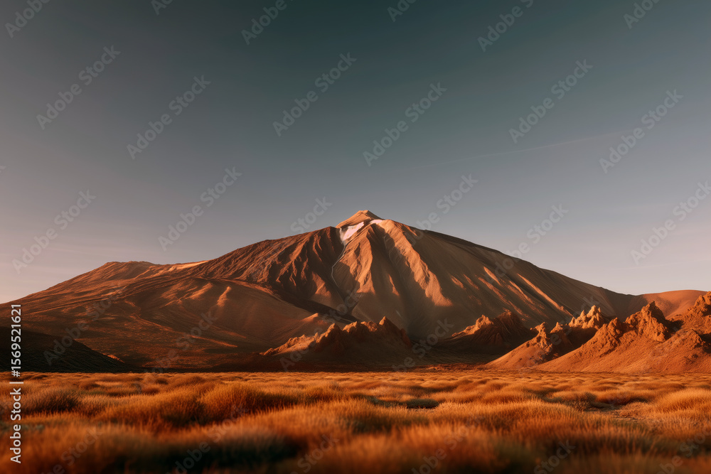Obraz premium Desert mountain road at dawn with warm sunlight, dry terrain and scenic rocky landscape 
