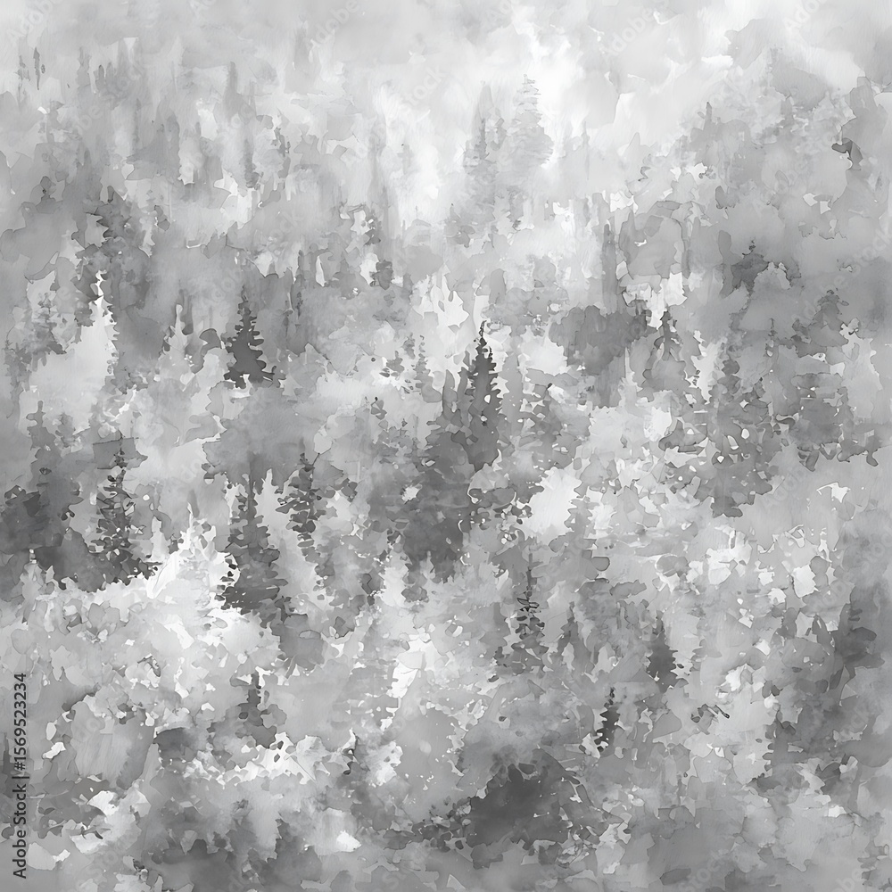 Obraz premium Grey watercolor forest scene.