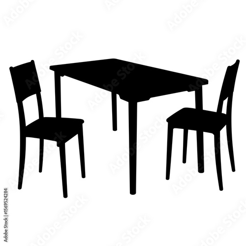 Silhouette of dining table with two chairs, modern interior furniture