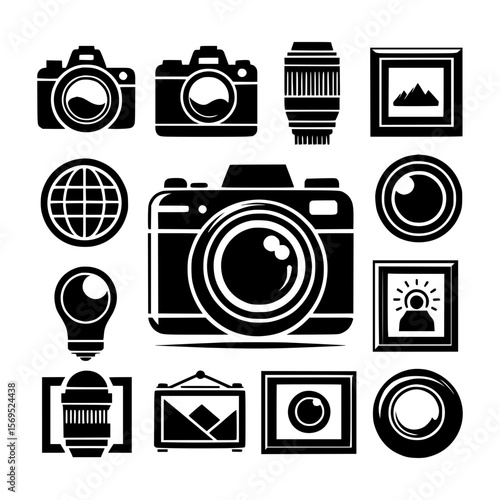 Black and white photography icons collection