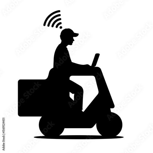 Silhouette of delivery robot with Wi-Fi signal, concept urban mobility and contactless delivery