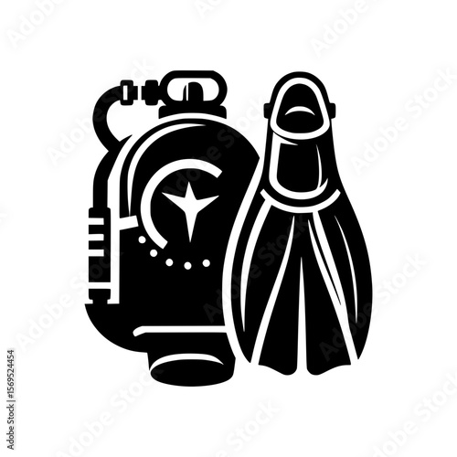 Scuba diving equipment icon tank and fins