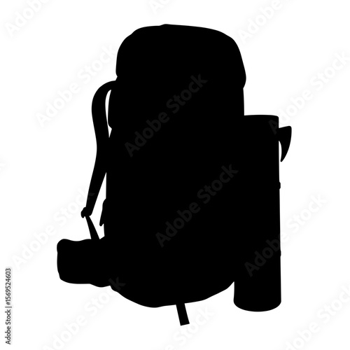 Silhouette of trekking backpack with camping gear, adventure preparation