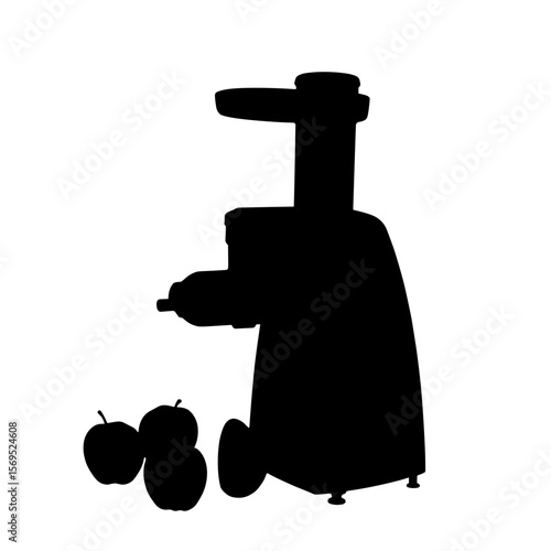 Silhouette of juicer with apples, cold press method for nutrient retention