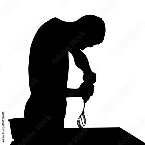 Silhouette of person whisking with electric hand mixer, kitchen preparation