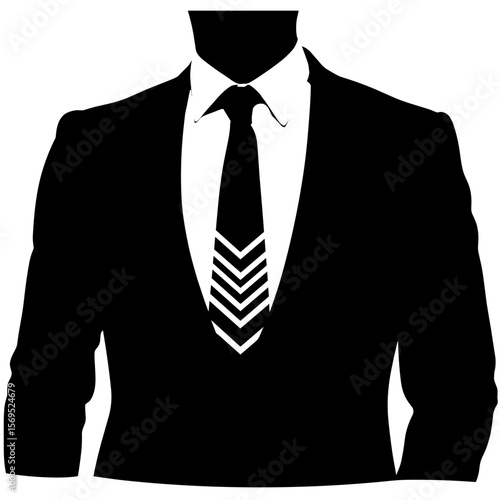 Silhouette of man in suit with chevron tie, dapper fashion statement