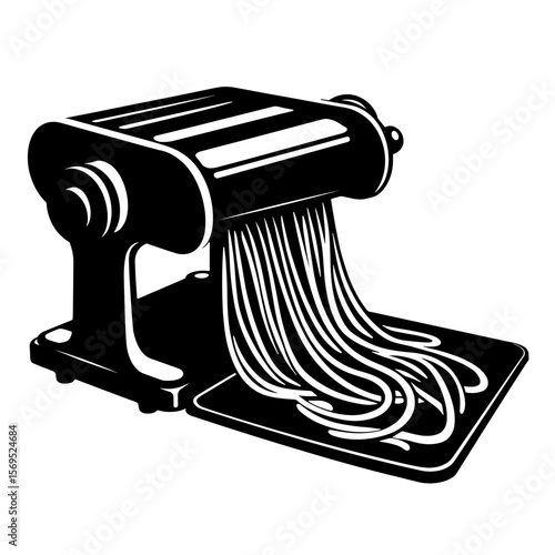 Silhouette of pasta maker extruding spaghetti, culinary art concept