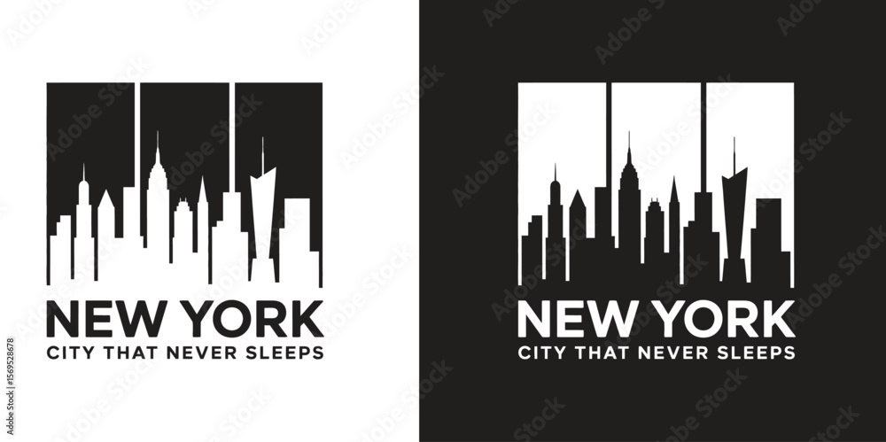Naklejka premium Aquatinter de Nueva York illustration retro vectorial, salute de ciudad end horizontal, rascasses, dissent Plano