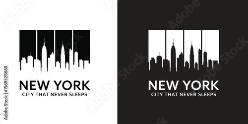 Aquatinter de Nueva York illustration retro vectorial, salute de ciudad end horizontal, rascasses, dissent Plano
