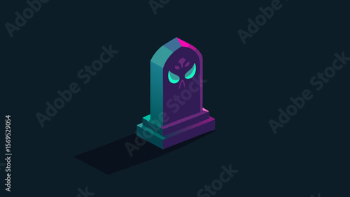 Detailed digital illustration of a weathered single tombstone standing in a graveyard