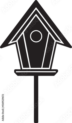 Black birdhouse perch vector white pole