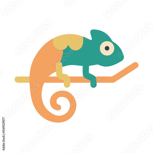 Colorful chameleon sitting on a branch with a whimsical design  