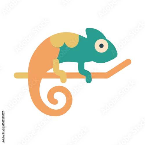 Fototapeta Colorful chameleon sitting on a branch with a whimsical design  
