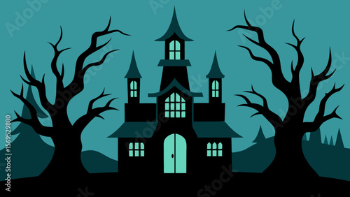 Vector illustration of a haunted house with misshapen windows and a spooky chimney