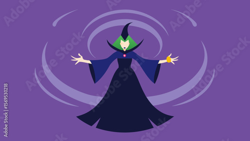 A Powerful Witch is in the Middle of Casting a Complicated and Glowing Spell