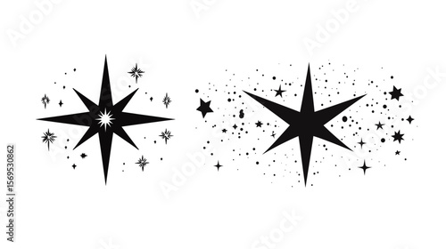 North Star glimmer silhouette vector art featuring a radiant celestial star with sharp beams and minimalist outline, symbolizing guidance, navigation, and cosmic beauty—ideal for spiritual, 