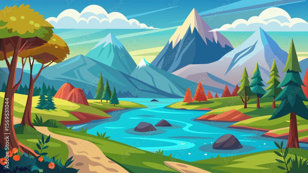 Fototapeta premium summer landscape with lake and mountains