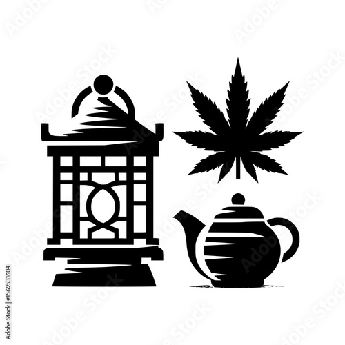 Cannabis tea ceremony lantern icon graphic