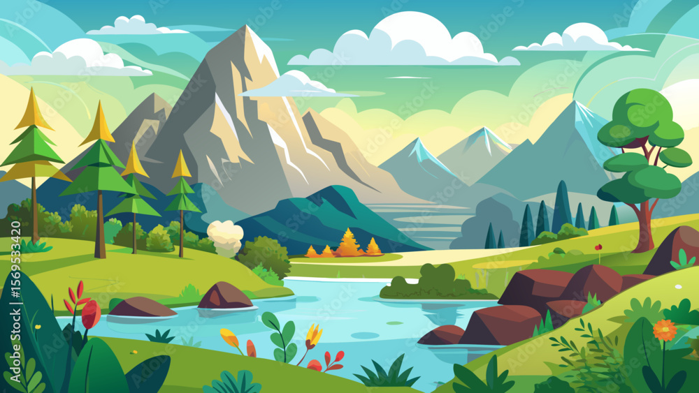 Obraz premium summer landscape with lake and mountains