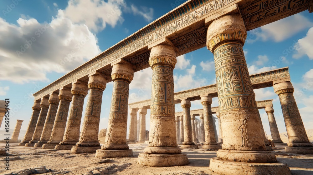 Fototapeta premium Ancient Stone Columns in a Desert Landscape under a Sunny Sky