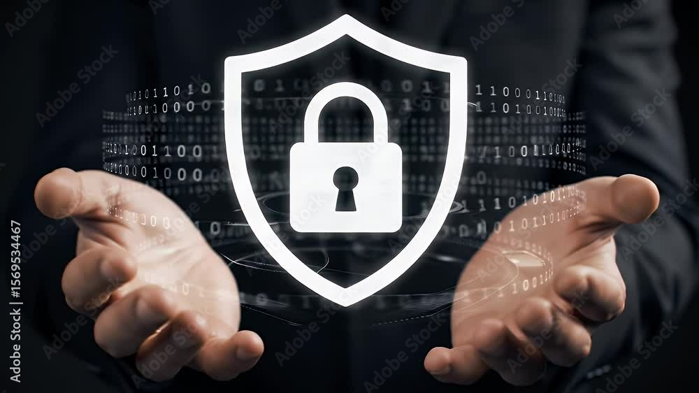 Cybersecurity Shield with Padlock on Hands Digital Data Protection ...
