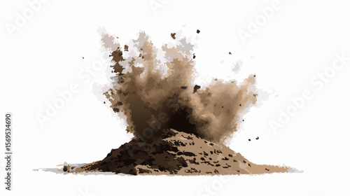 A puff of loose soil and dust caught as if rising from the ground, isolated on a white background