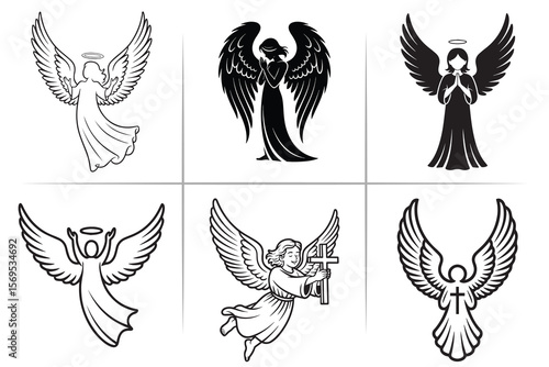 Christian Angel Wings Clipart Bundle – Holy Wings, Crosses, Halos, Doves & Faith Elements – Ideal for Memorial, Heaven, Prayer, Bible Verses & T-Shirt Design – Editable Vector Graphics Set