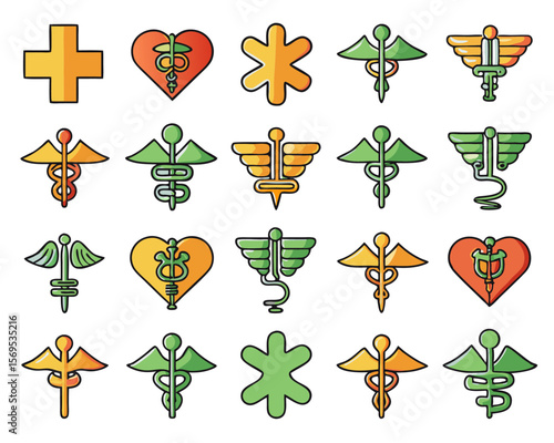 Striking symbolic caduceus medical emblem featuring a classic staff with entwined serpents and wings rendered in a professional design for healthcare and wellness applications