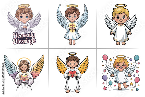 Christian Angel Wings Clipart Bundle – Holy Wings, Crosses, Halos, Doves & Faith Elements – Ideal for Memorial, Heaven, Prayer, Bible Verses & T-Shirt Design – Editable Vector Graphics Set