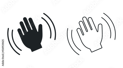 Hand waving, hello flat and outline vector icon set