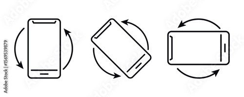 Mobile phone rotate flat outline vector icon set