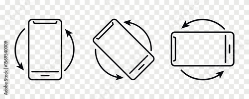 Mobile phone rotate flat outline vector icon set