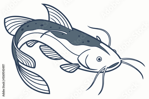 Flat vector illustration of a catfish in side profile with clean outlines