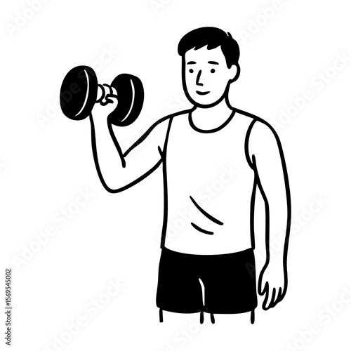 トレーニング男性　線画　手書き