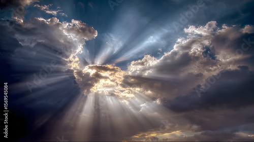 Heavenly light bursts forth, the clouds dispersing to create a sparkling trail marking Christ's glorious comeback