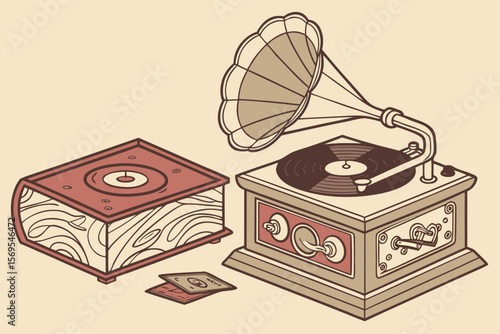 vintage gramophone vinyl ready vector illustration