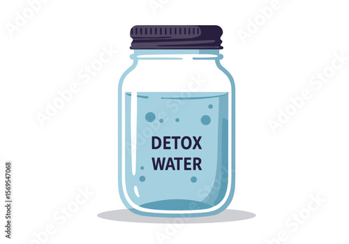 Detox water jar with label isolated on transparent background  