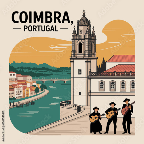Coimbra Portugal Riverfront Fado Travel Poster
