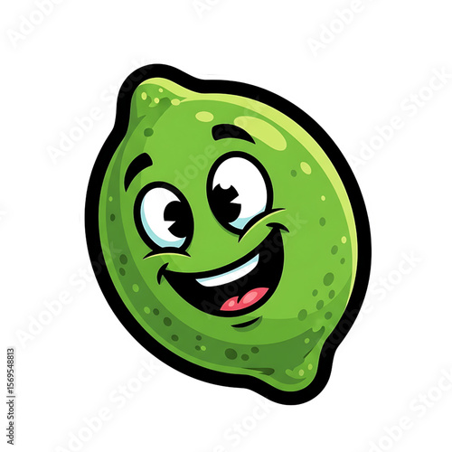 Cute and Funny Lime Animated Design Element, Joyful Lime Character - Healthy Citrus Fruit Illustration, Green Lime with Cartoon Face - Food Icon.