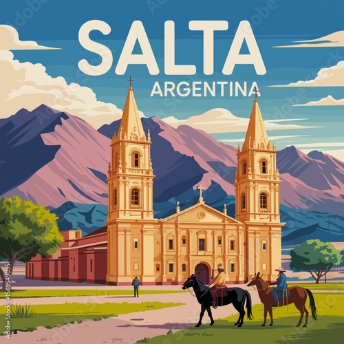 Salta Argentina Cathedral and Gauchos Poster