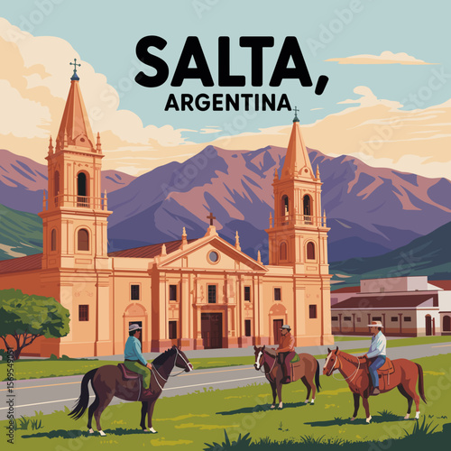 Salta Argentina Cathedral and Gauchos Poster