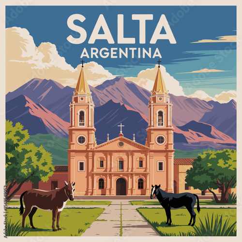 Salta Argentina Cathedral and Gauchos Poster
