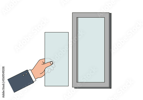 Hand replace window in a minimal style, isolated on transparent background    